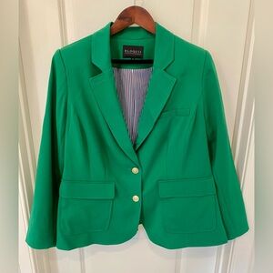 Eloquii Green Knit Suiting Blazer, Gold Buttons, Blue Striped Lining, Size 16